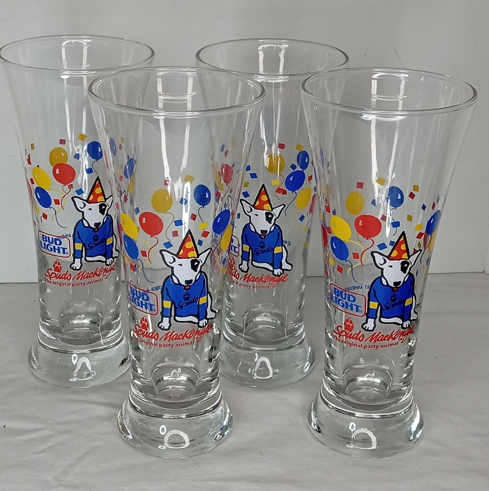 Vintage 1987 Bud Light "Spuds Mackenzie" Pilsner Glasses Set Of 4